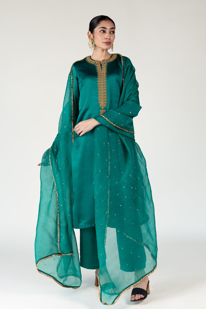 Aqua Green Ambar Kurta With Sitara Odhani