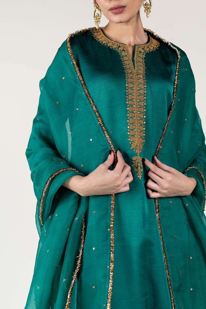 Aqua Green Ambar Kurta With Sitara Odhani