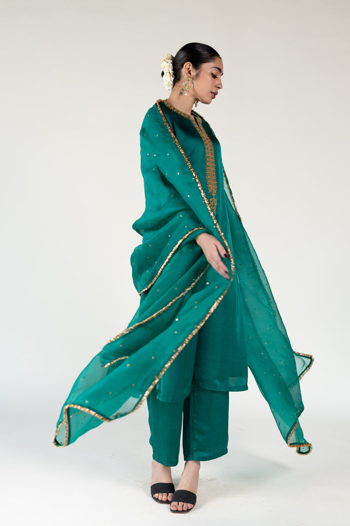 Aqua Green Ambar Kurta With Sitara Odhani