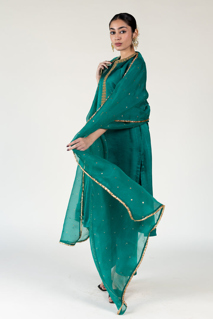 Aqua Green Ambar Kurta With Sitara Odhani