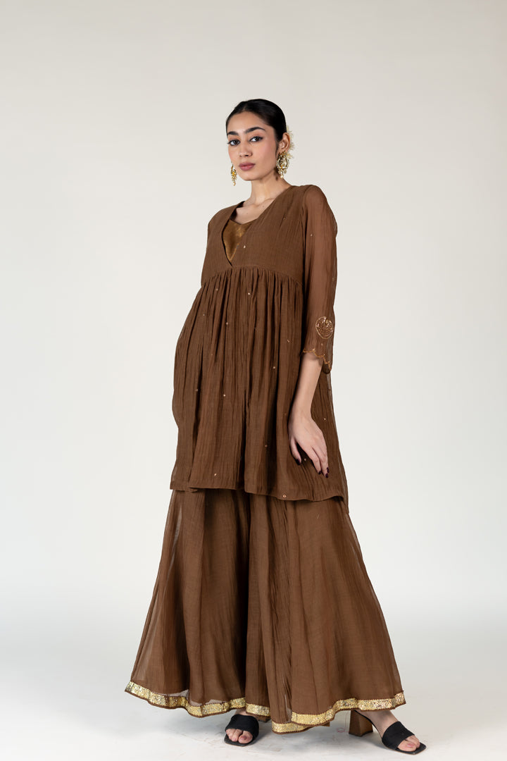 Brown Ruhma Sharara Set