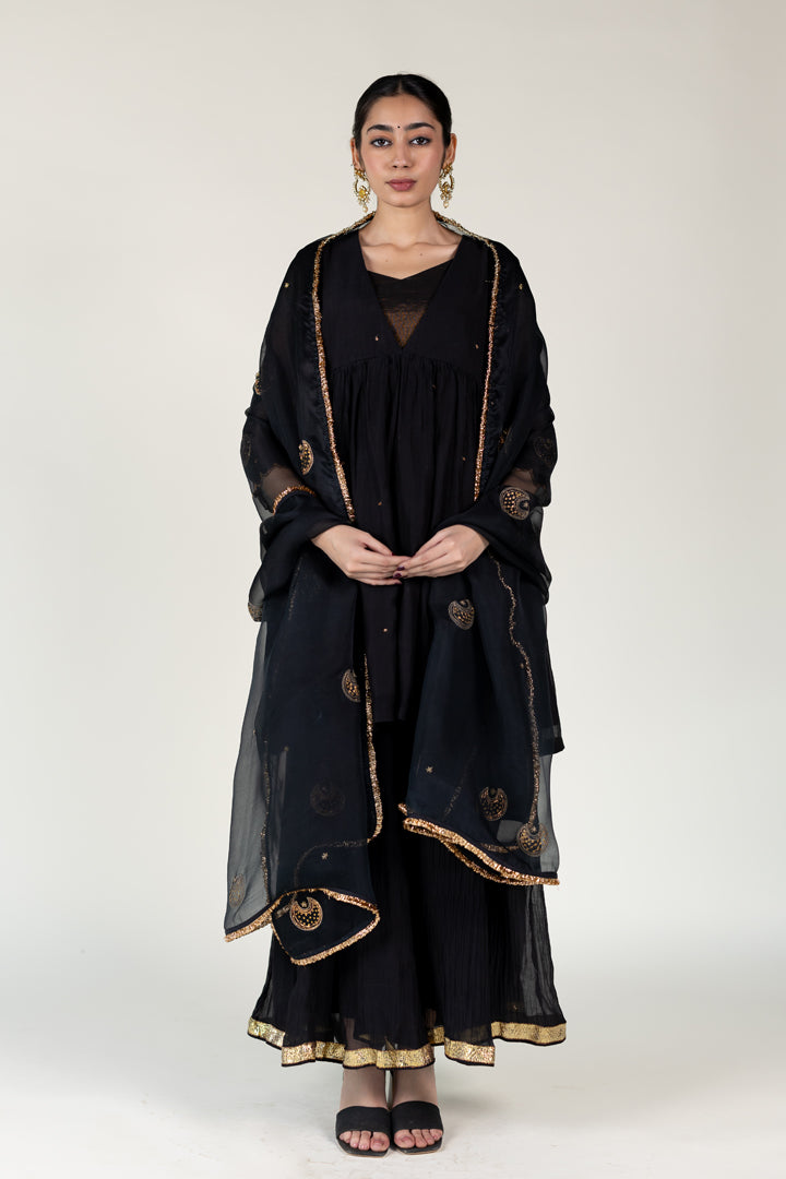 Black Ruhma Sharara Set