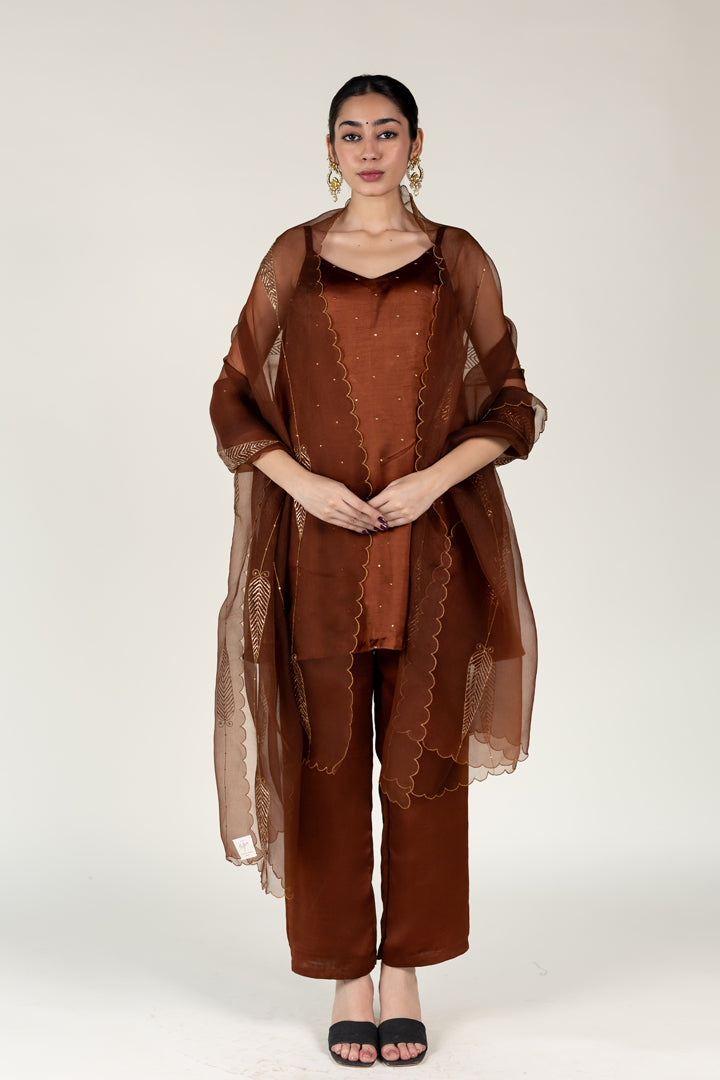 Brown Roshni Kurta with Shama Odhani