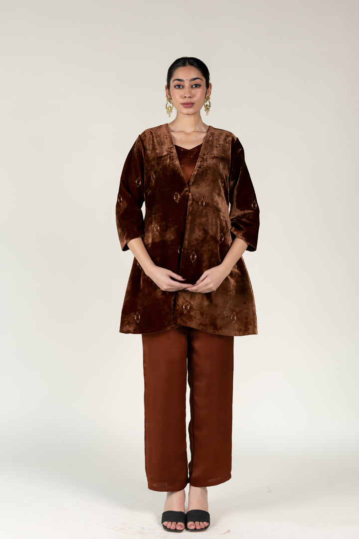 Brown Gulbahar Jacket With Roshni Kurta