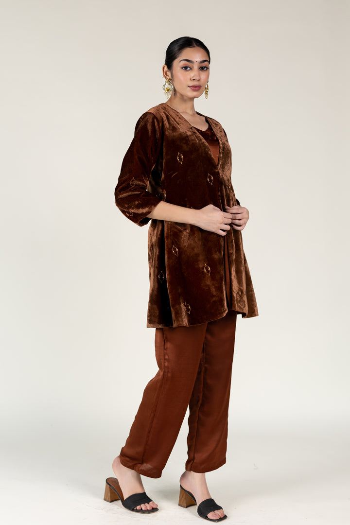 Brown Gulbahar Jacket With Roshni Kurta