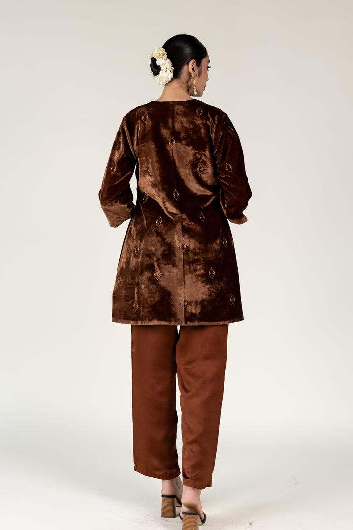 Brown Gulbahar Jacket With Roshni Kurta