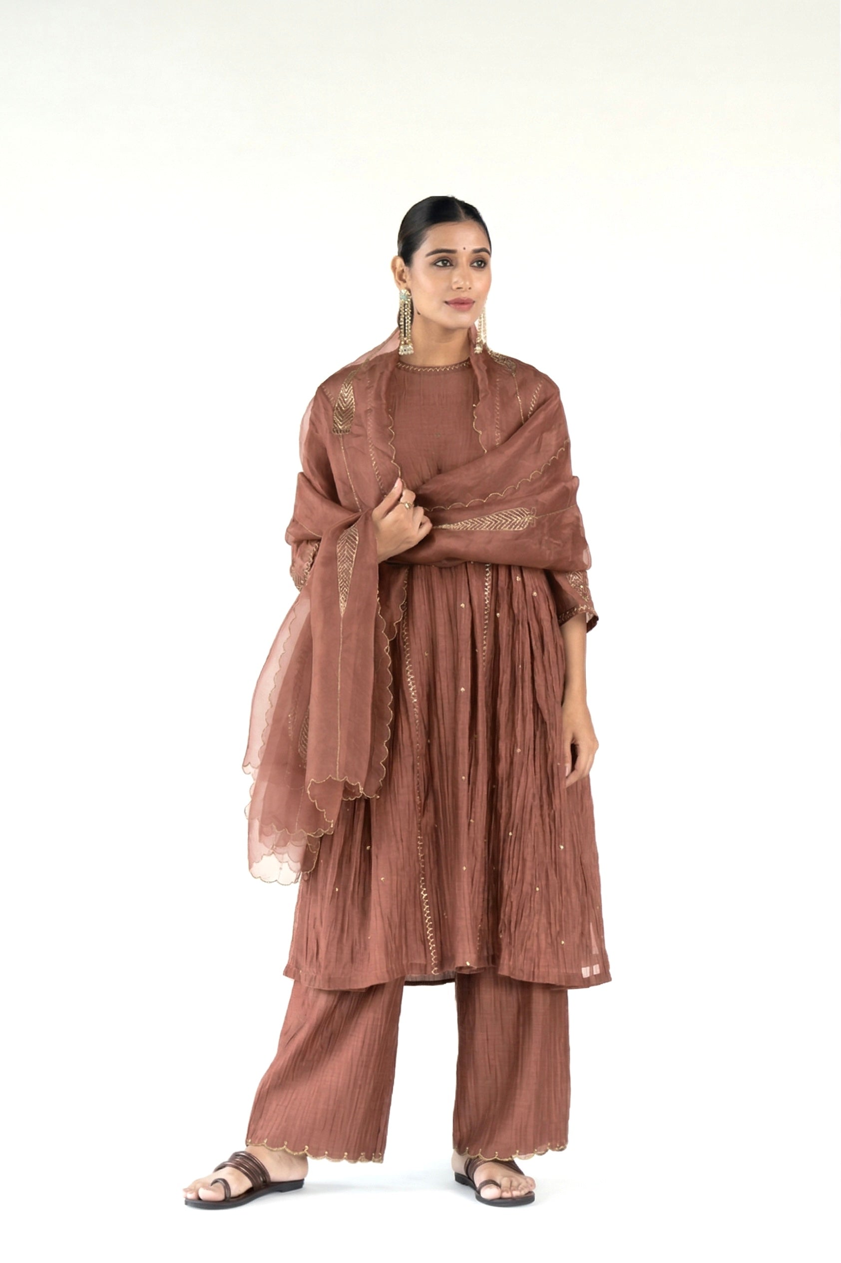 Rani Pink Baadal Kurta (set of 3)