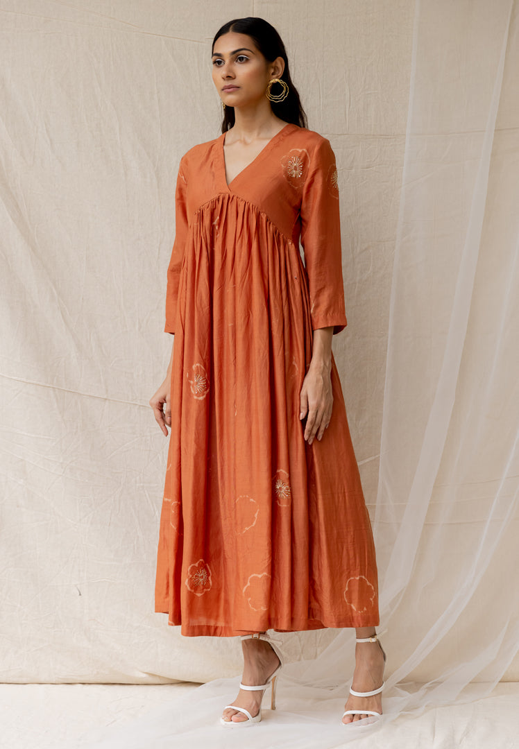 Rust Dramatic Poppy Gathered Dress