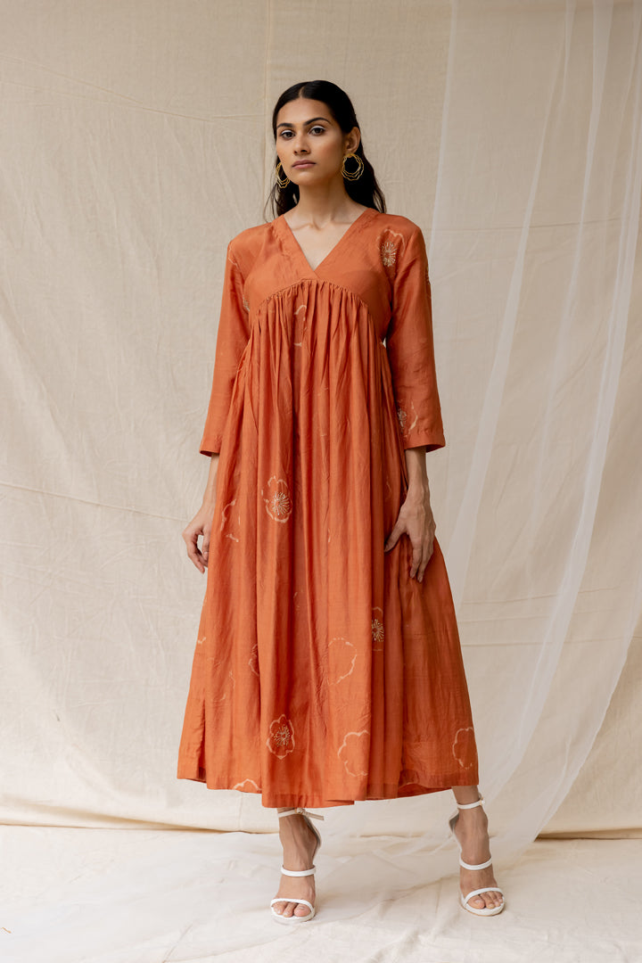 Rust Dramatic Poppy Gathered Dress