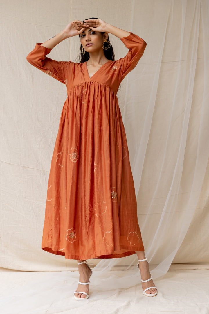 Rust Dramatic Poppy Gathered Dress