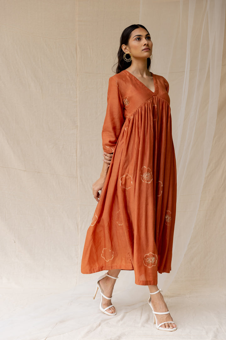 Rust Dramatic Poppy Gathered Dress