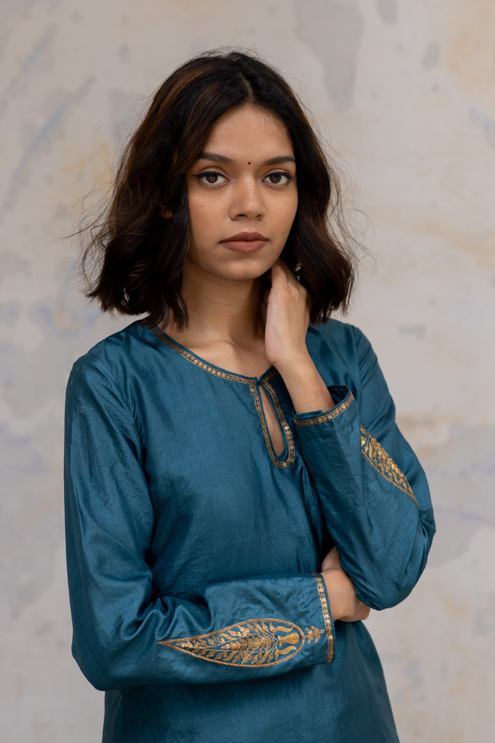 Teal Kashi Kurta Set