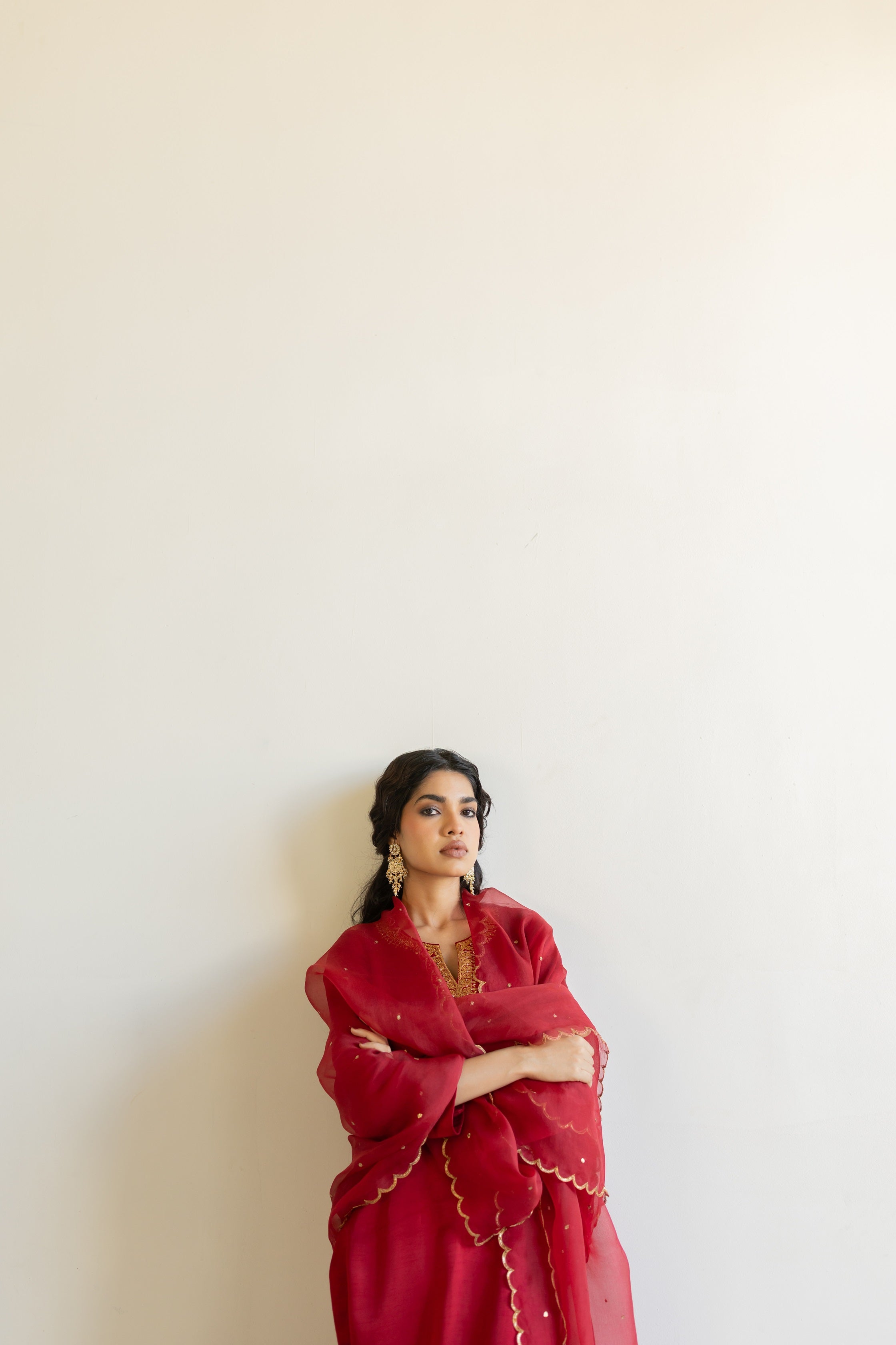 Red Ambar Kurta with Sitara odhani