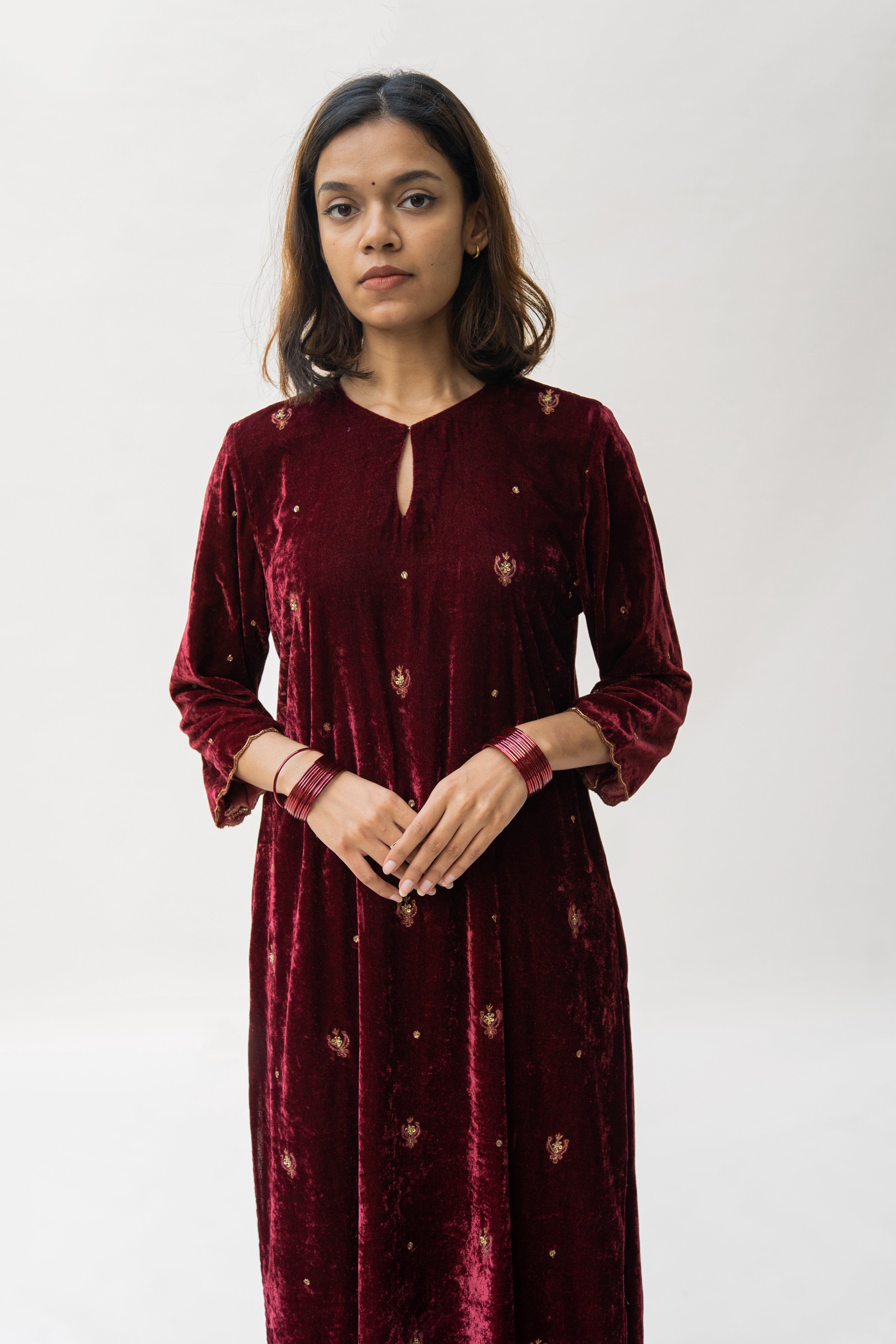 Maroon Noorah Velvet Kurta Set (set of 2)