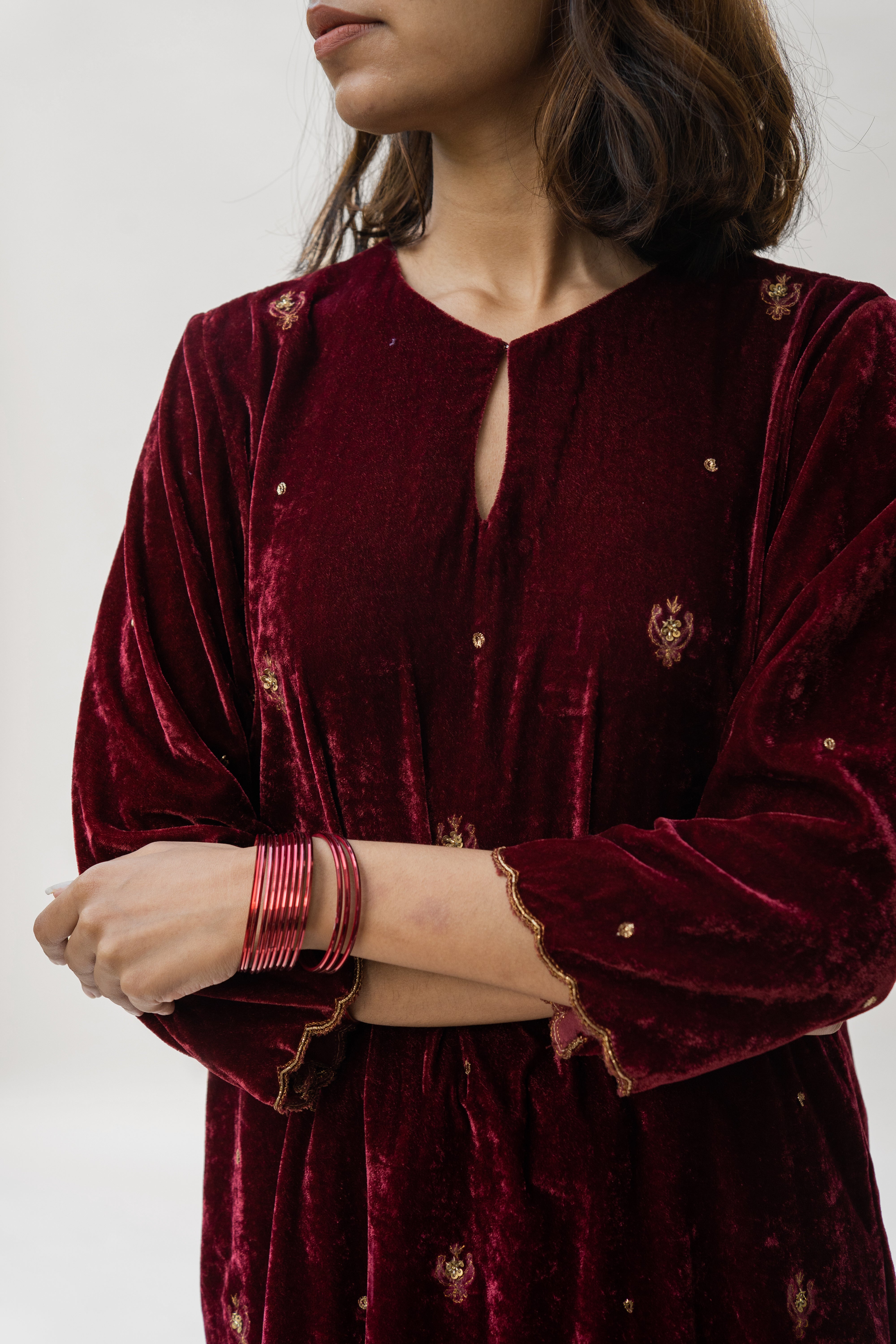 Maroon Noorah Velvet Kurta Set (set of 2)