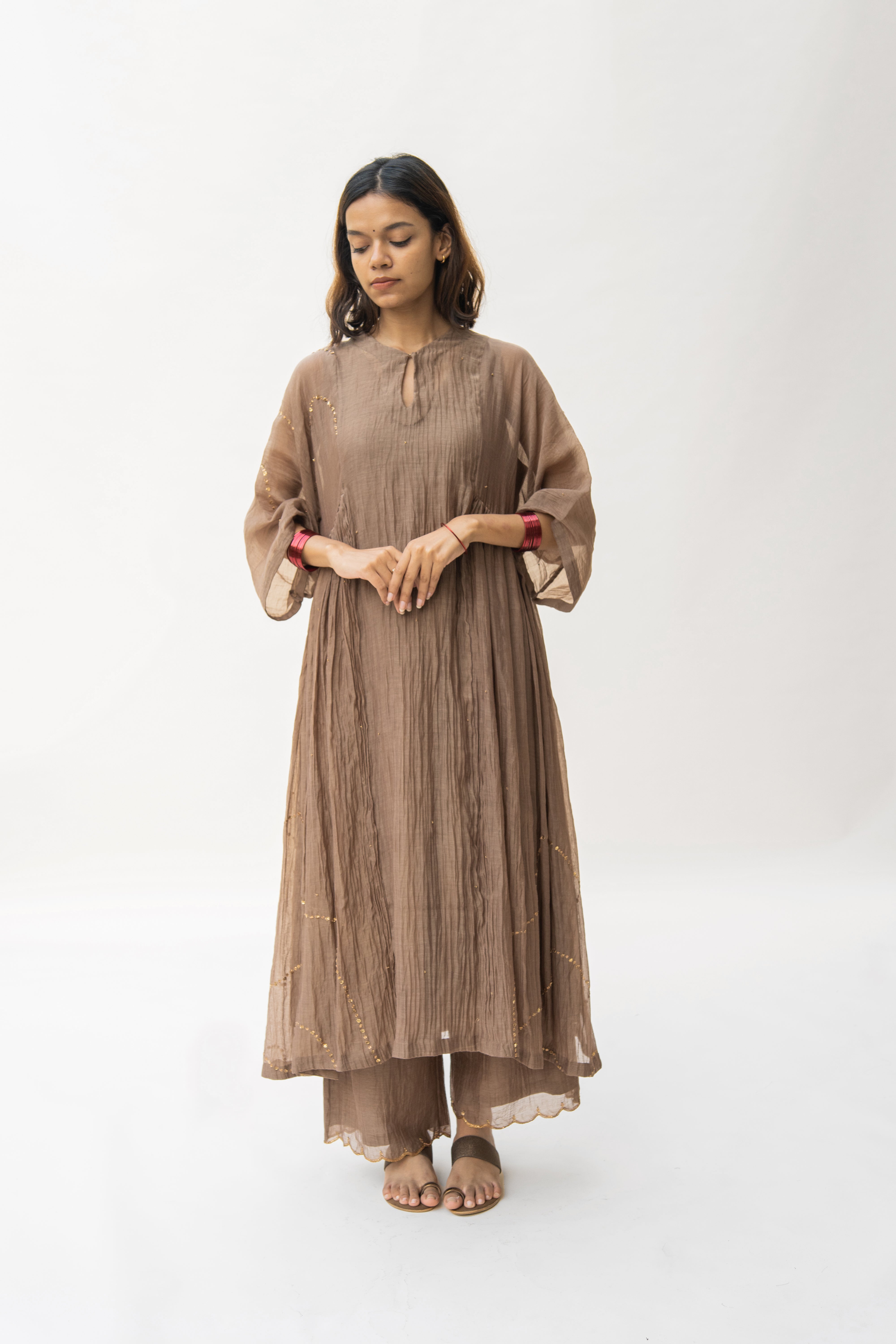 Vintage Brown Shabnam Kurta And Izaar (Set of 2)