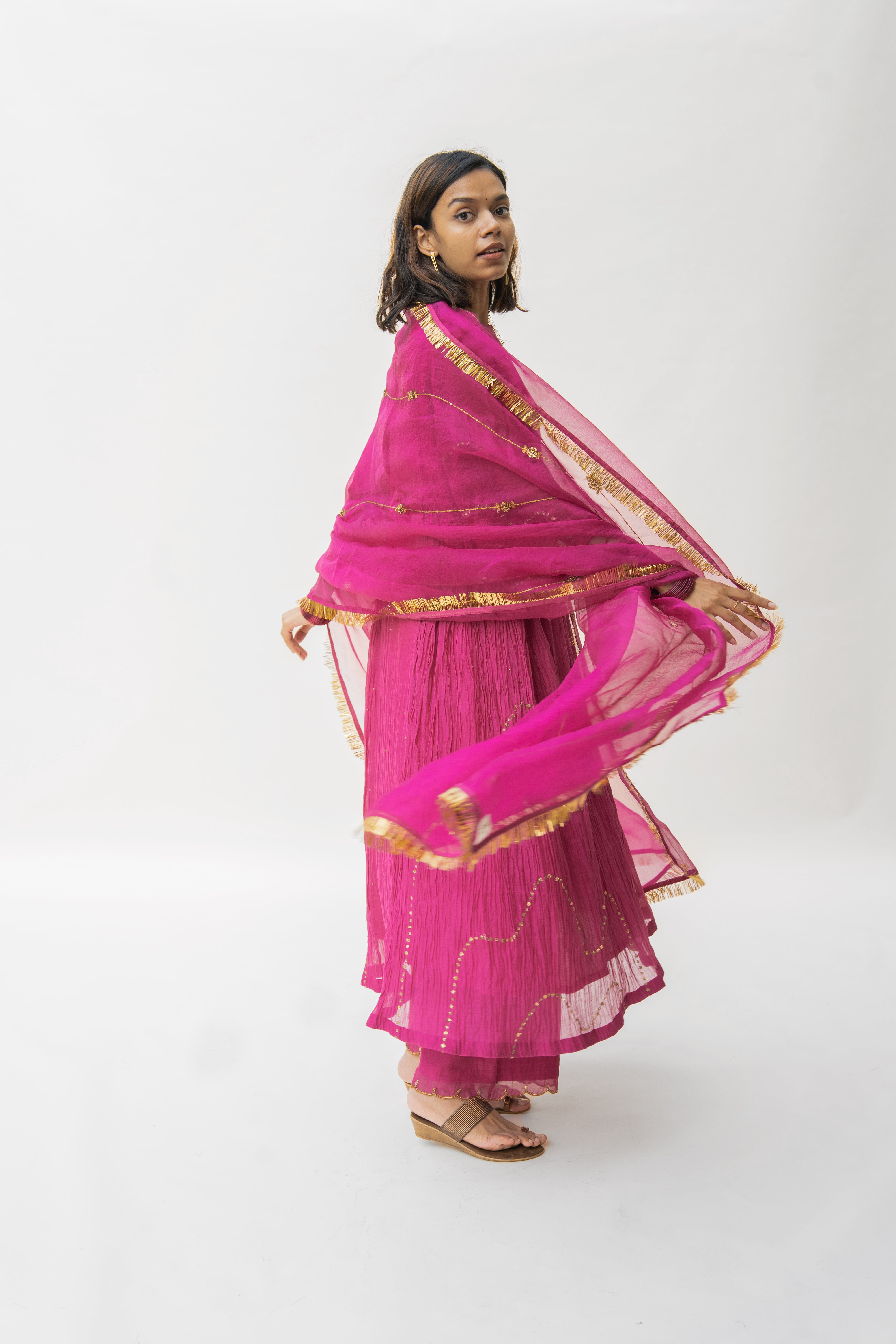 Magenta Shabnam Kurta And Izaar (Set of 2)