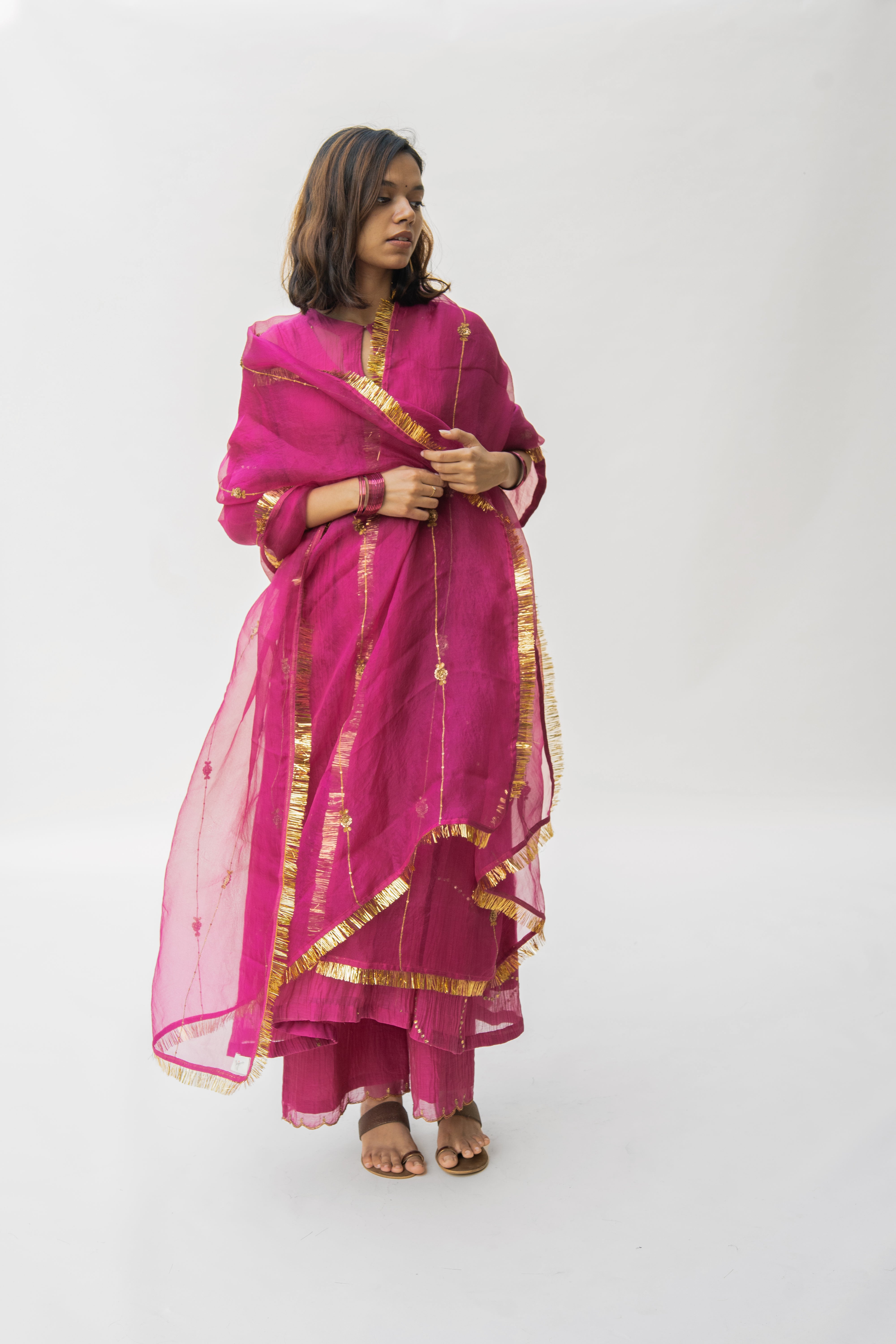 Magenta Shabnam Kurta And Izaar (Set of 2)