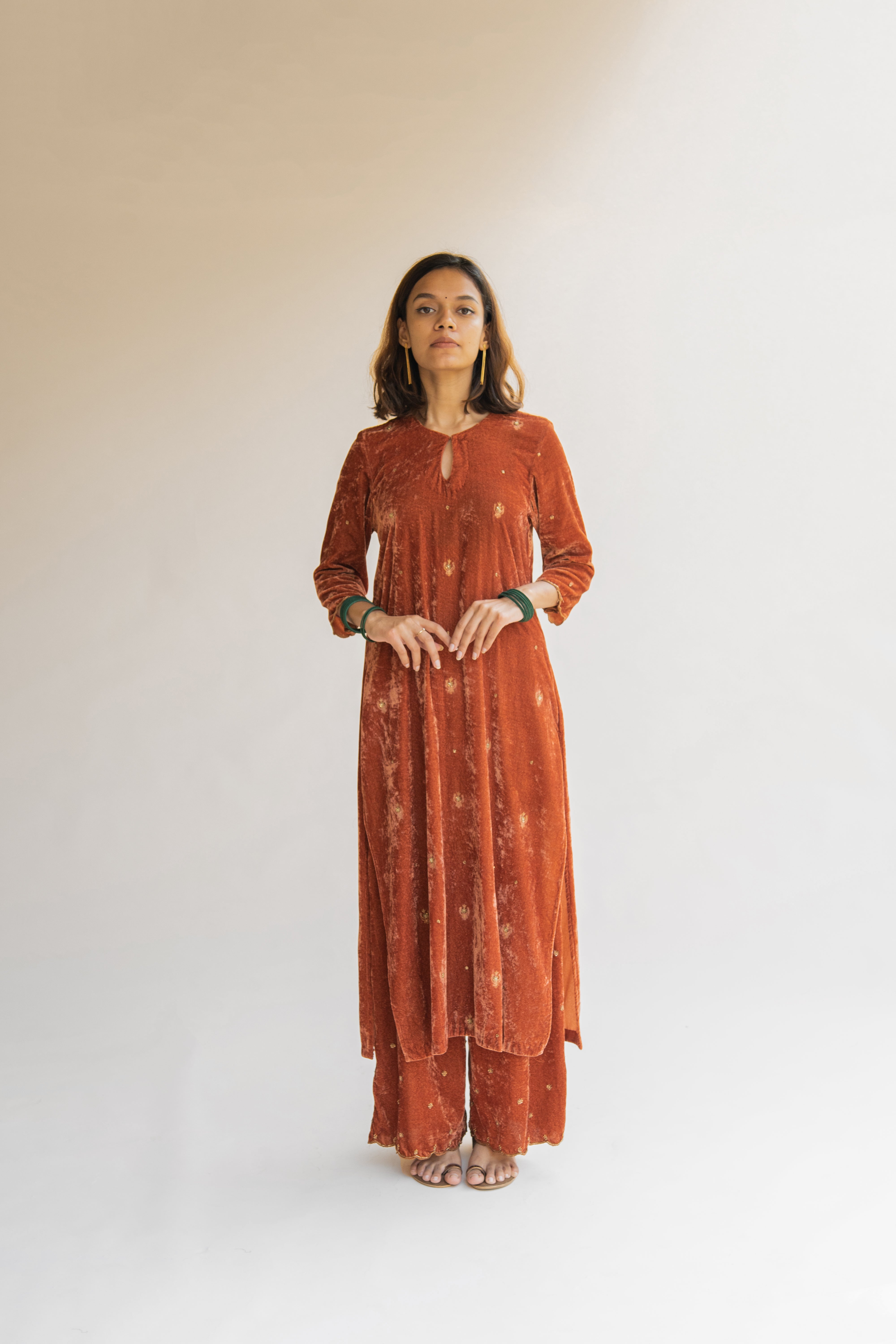 Rust Noorah Velvet Kurta (Set of 2)