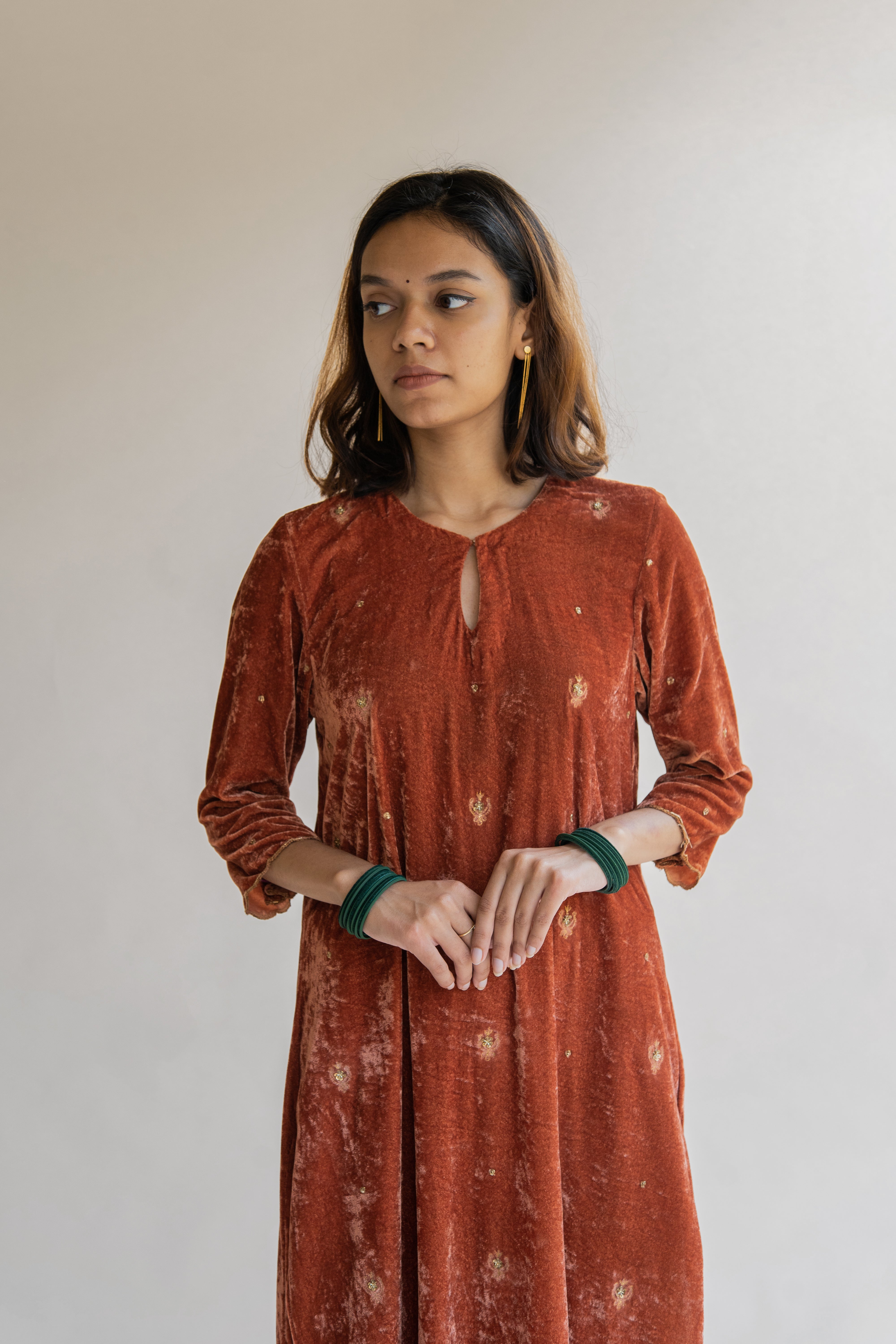 Rust Noorah Velvet Kurta (Set of 2)