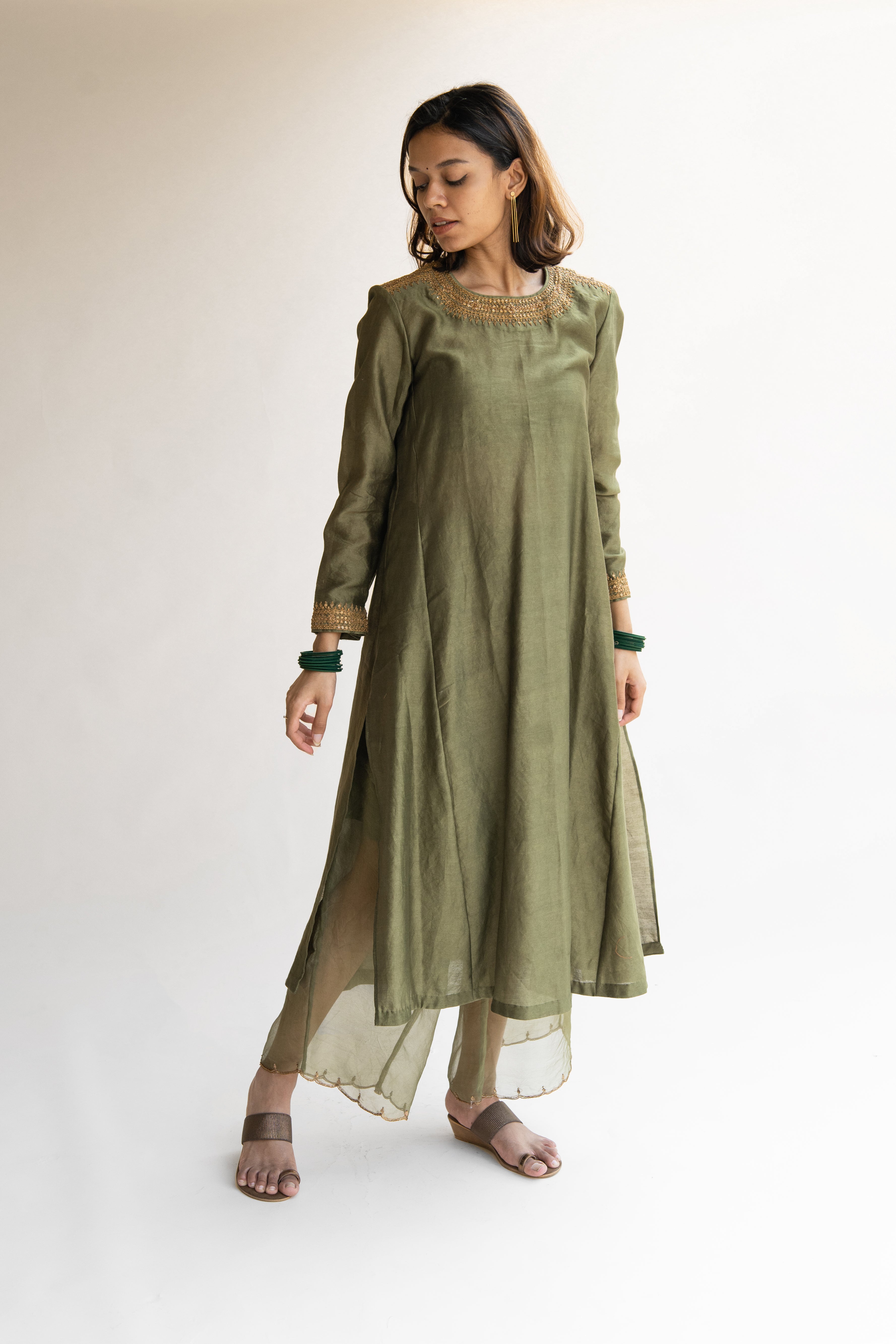 Olive Zeenat Kurta (set of 2)