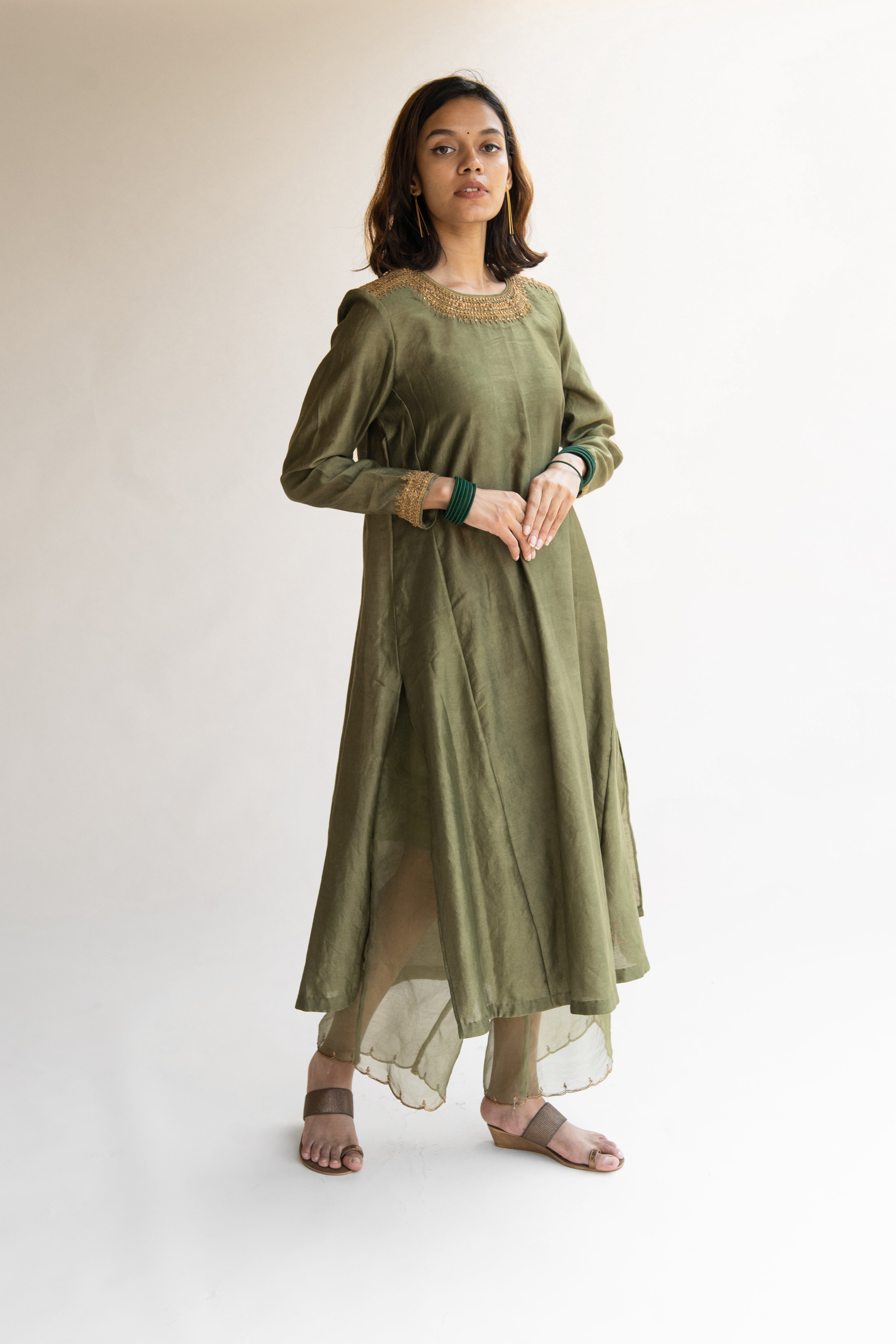 Olive Zeenat Kurta (set of 2)