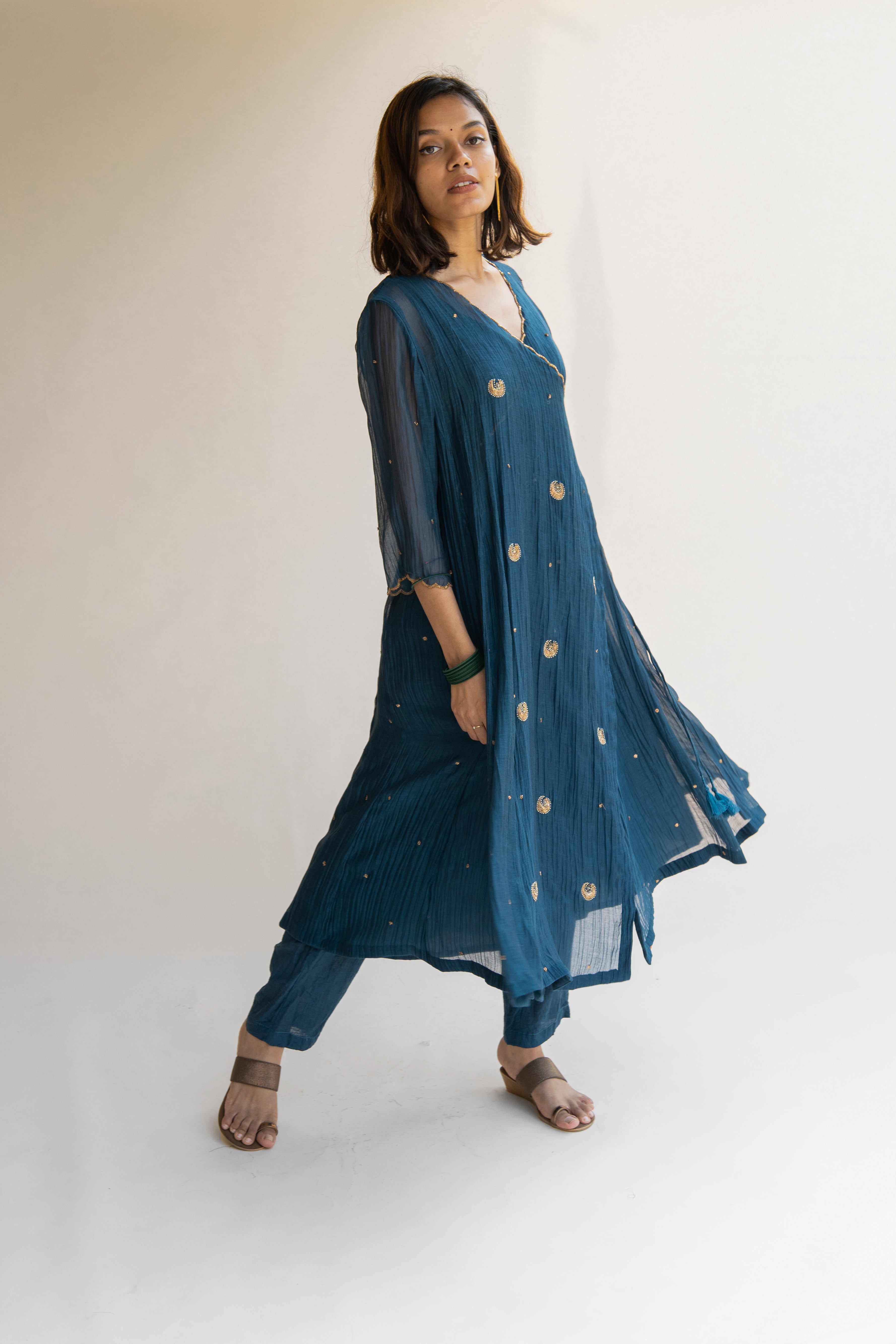 Teal Angarkha Kurta (set of 2)