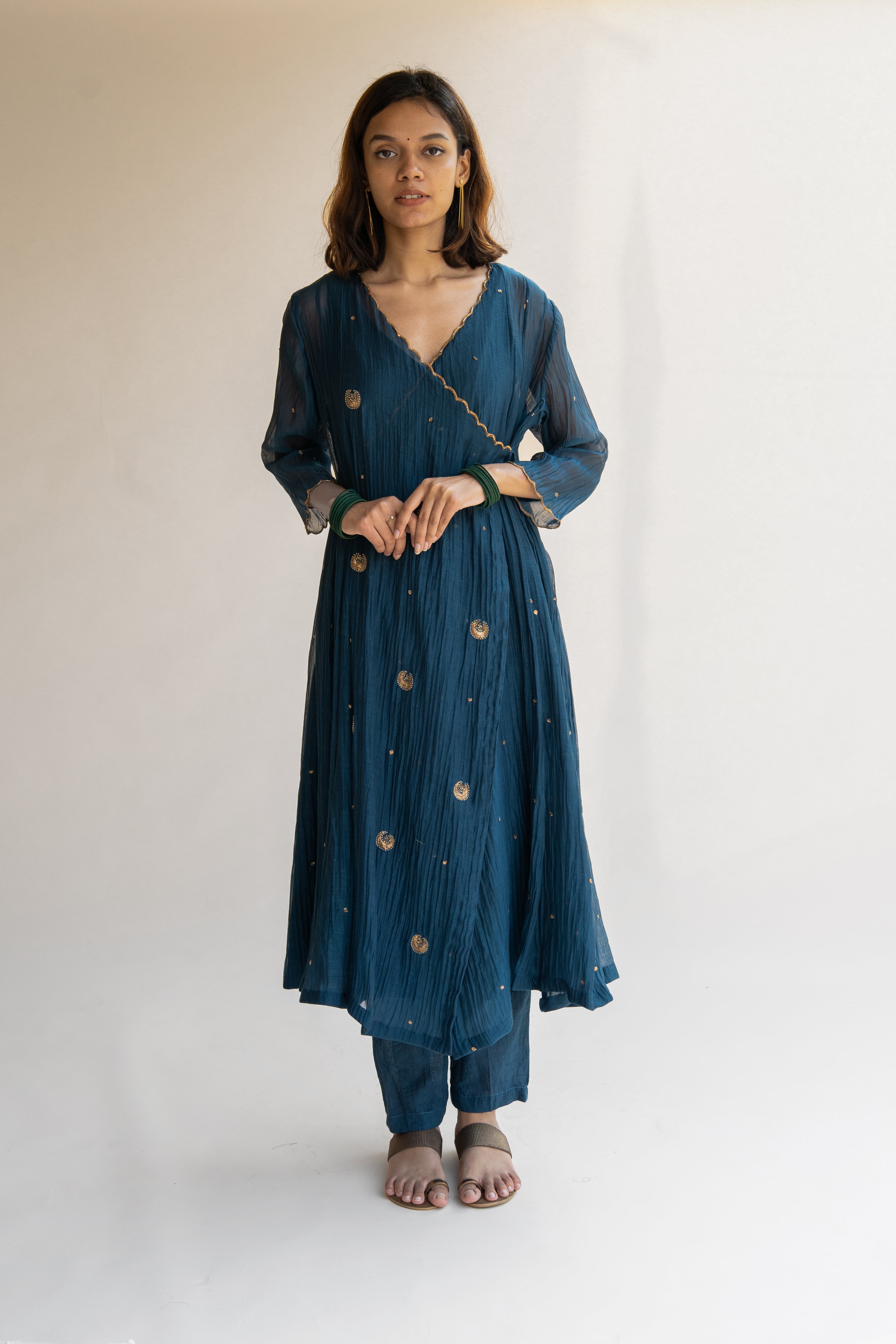 Teal Angarkha Kurta (set of 2)