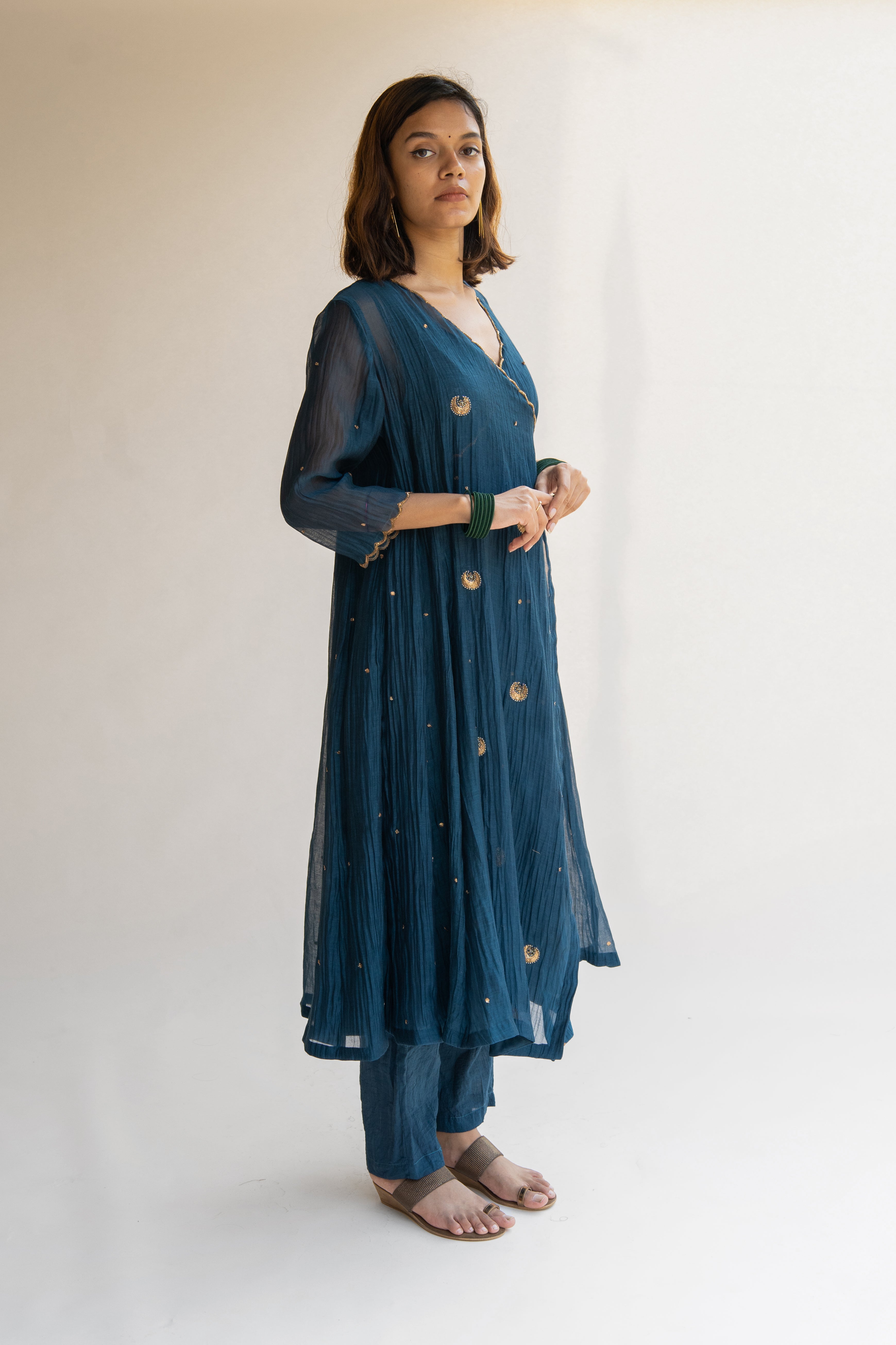 Teal Angarkha Kurta (set of 2)