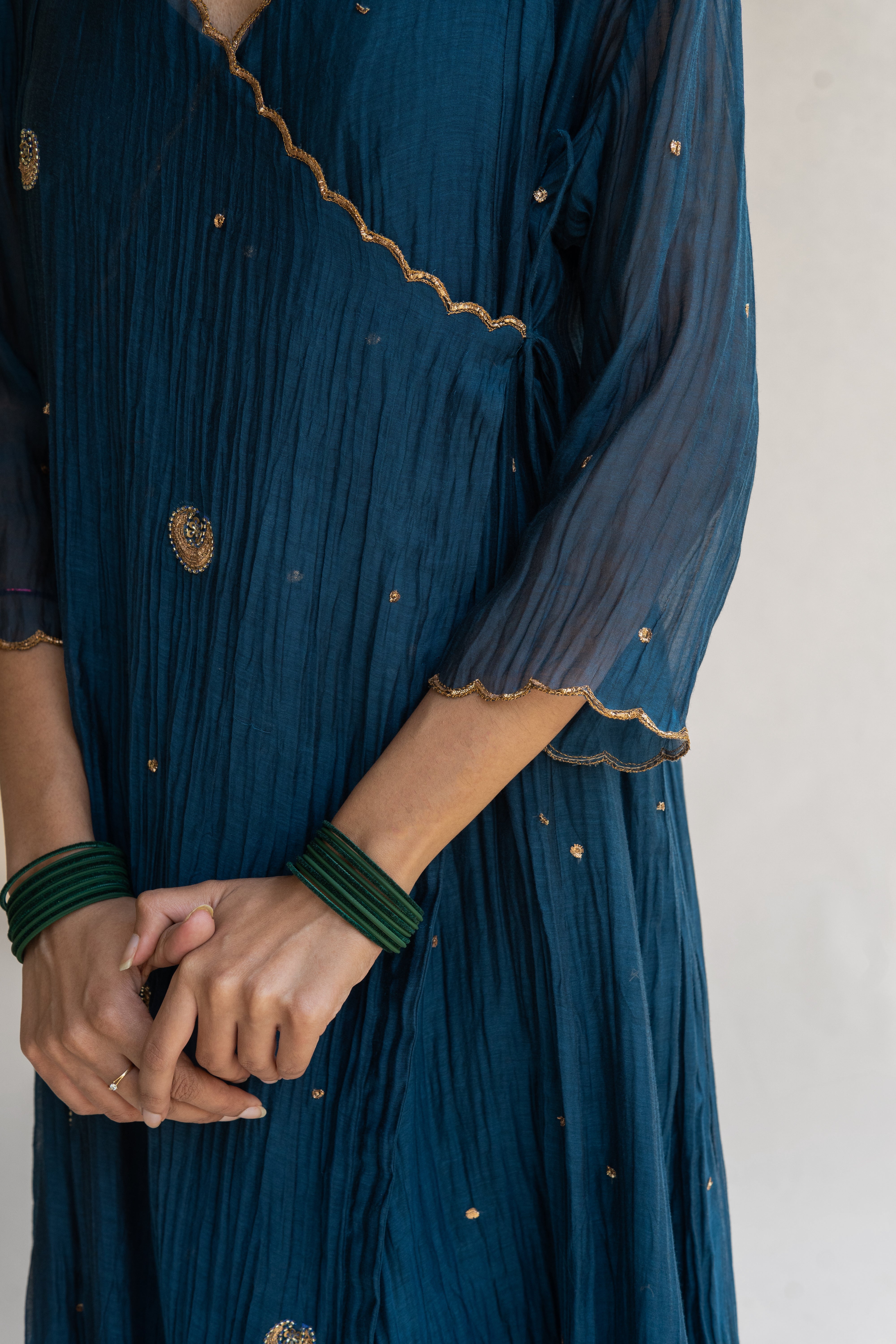 Teal Angarkha Kurta (set of 2)