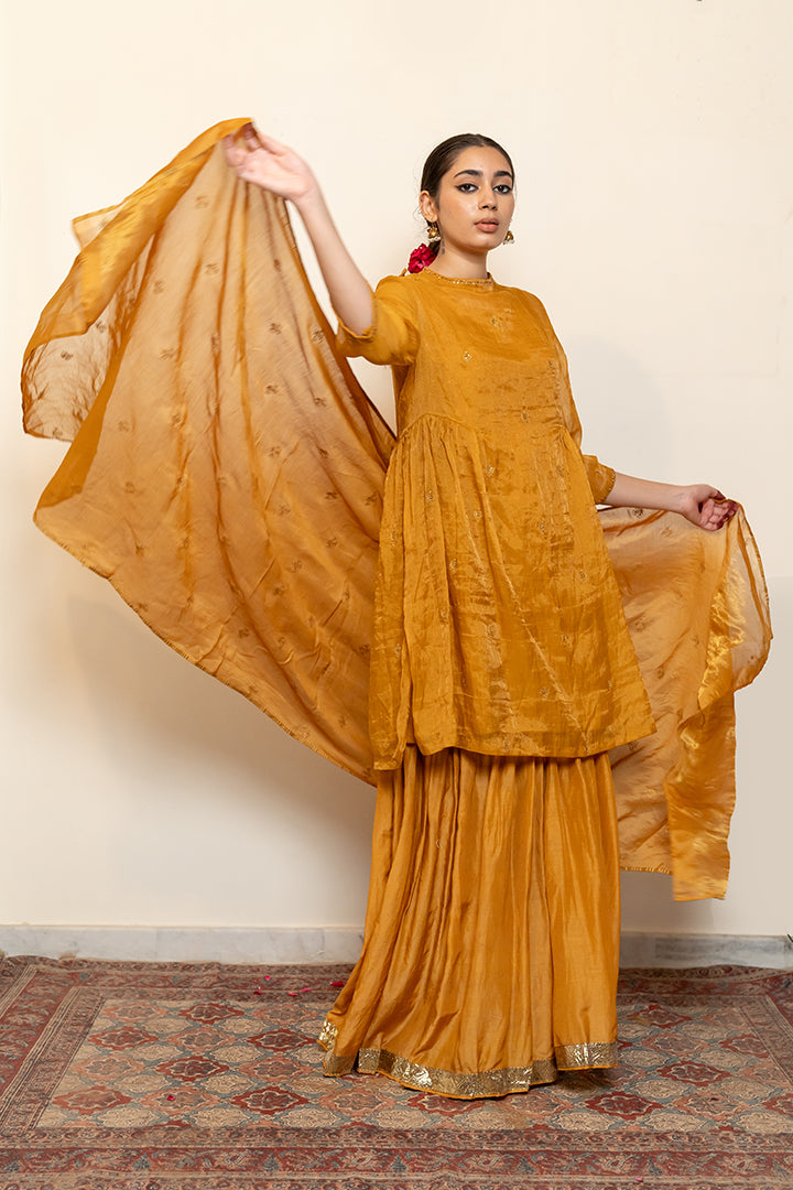 Zareen Gharara Set - Mustard (Set Of 3)