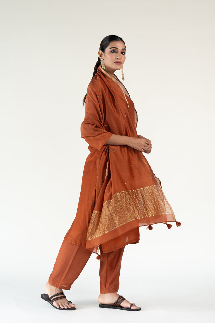 Rust Gulzar Kurta (set of 3)