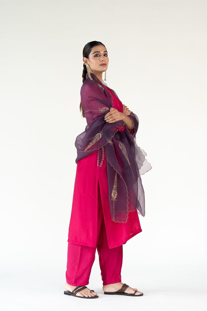 Rani Pink Gulzar Kurta (set of 3)