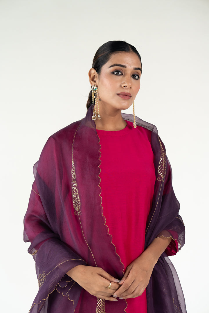 Rani Pink Gulzar Kurta (set of 3)