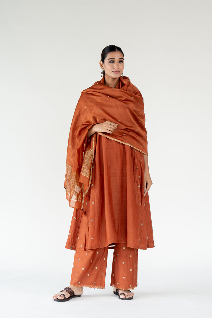 Rust Fiza Kurta (set of 3)