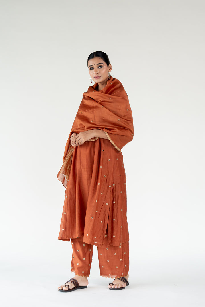 Rust Fiza Kurta (set of 3)