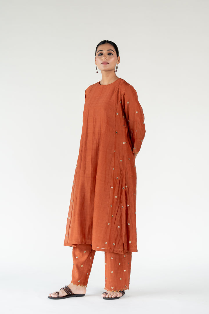 Rust Fiza Kurta (set of 2)