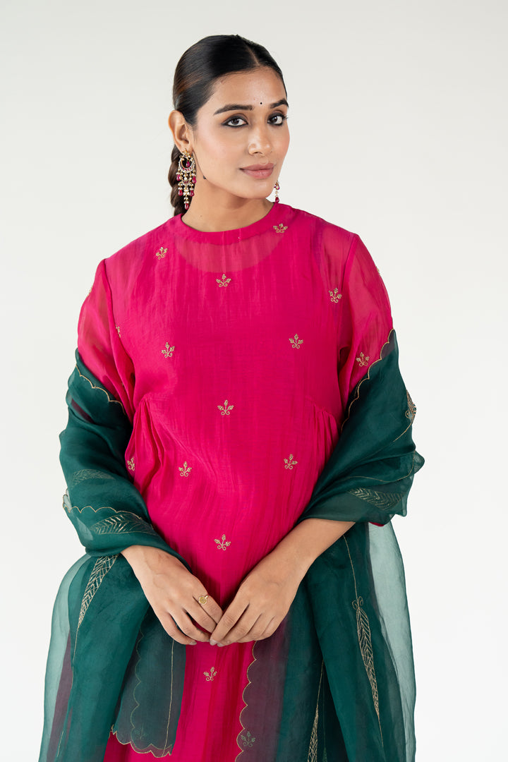 Rani Pink Ekra Kurta (set of 3)