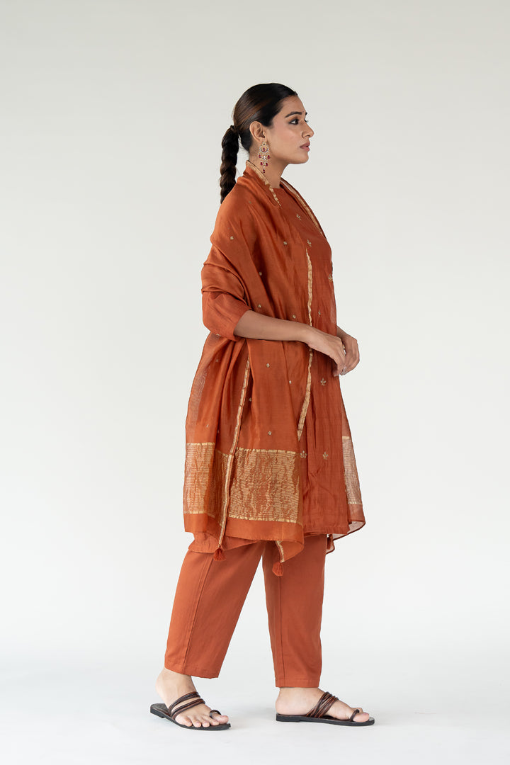 Rust Ekra Kurta (set of 3)