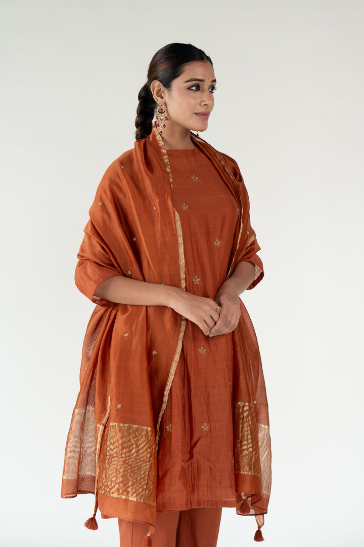 Rust Ekra Kurta (set of 3)