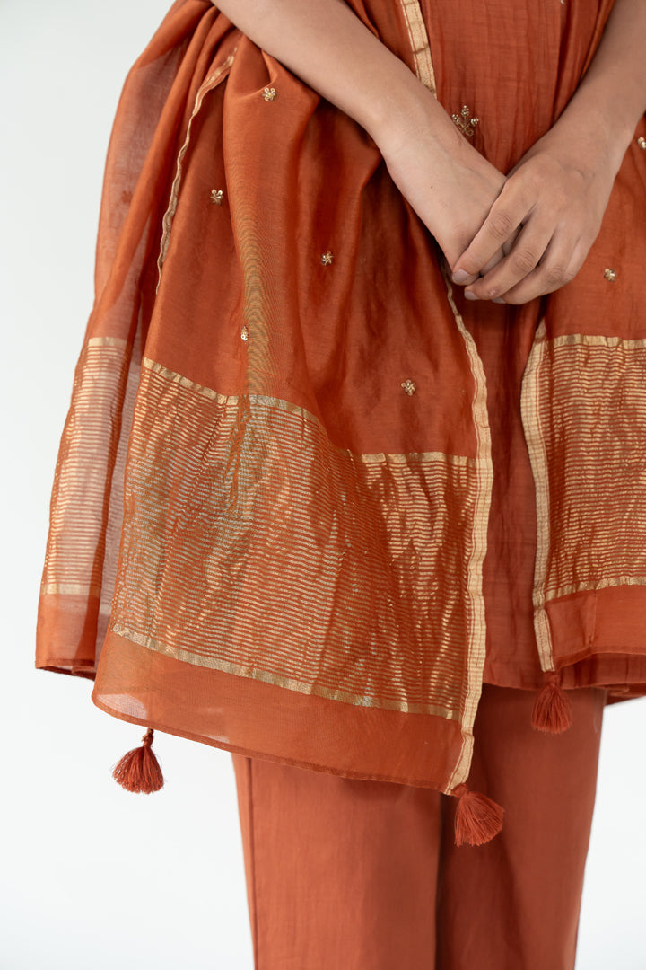 Rust Ekra Kurta (set of 3)