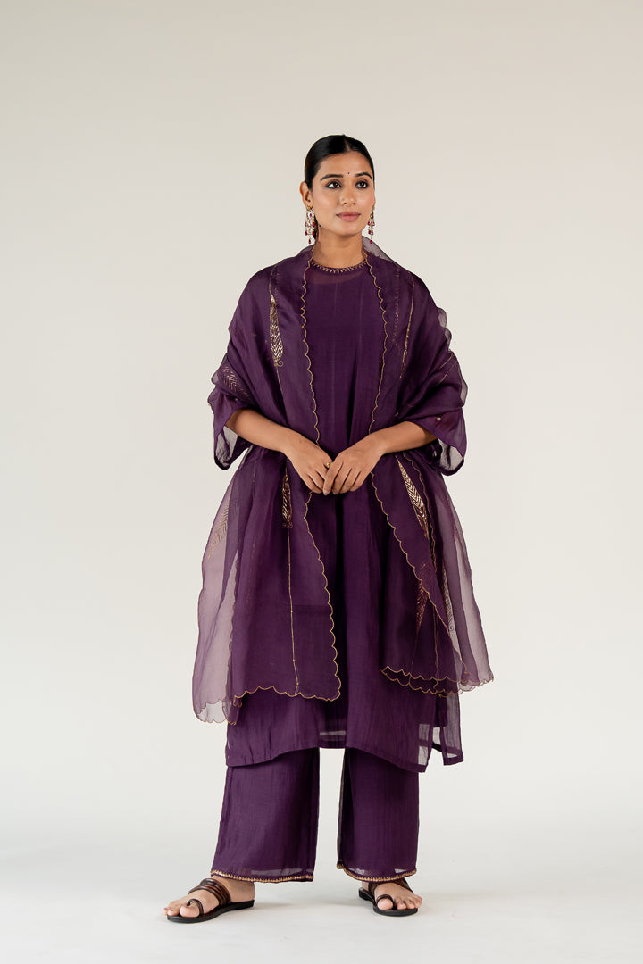 Aubergine Caftan Kurta (set of 3)