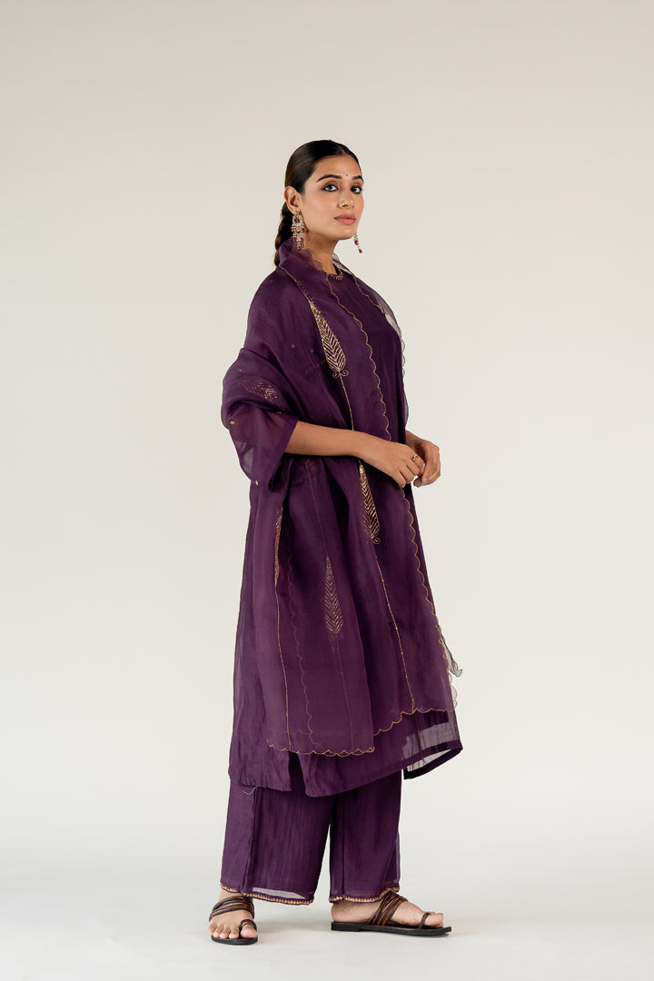 Aubergine Caftan Kurta (set of 3)