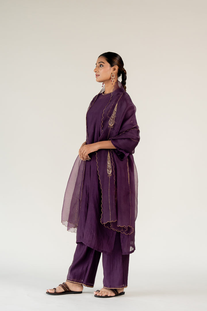 Aubergine Caftan Kurta (set of 3)