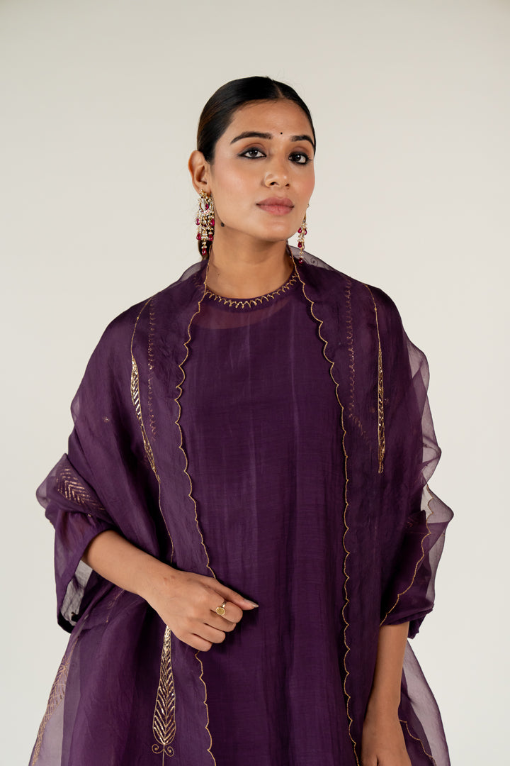 Aubergine Caftan Kurta (set of 3)