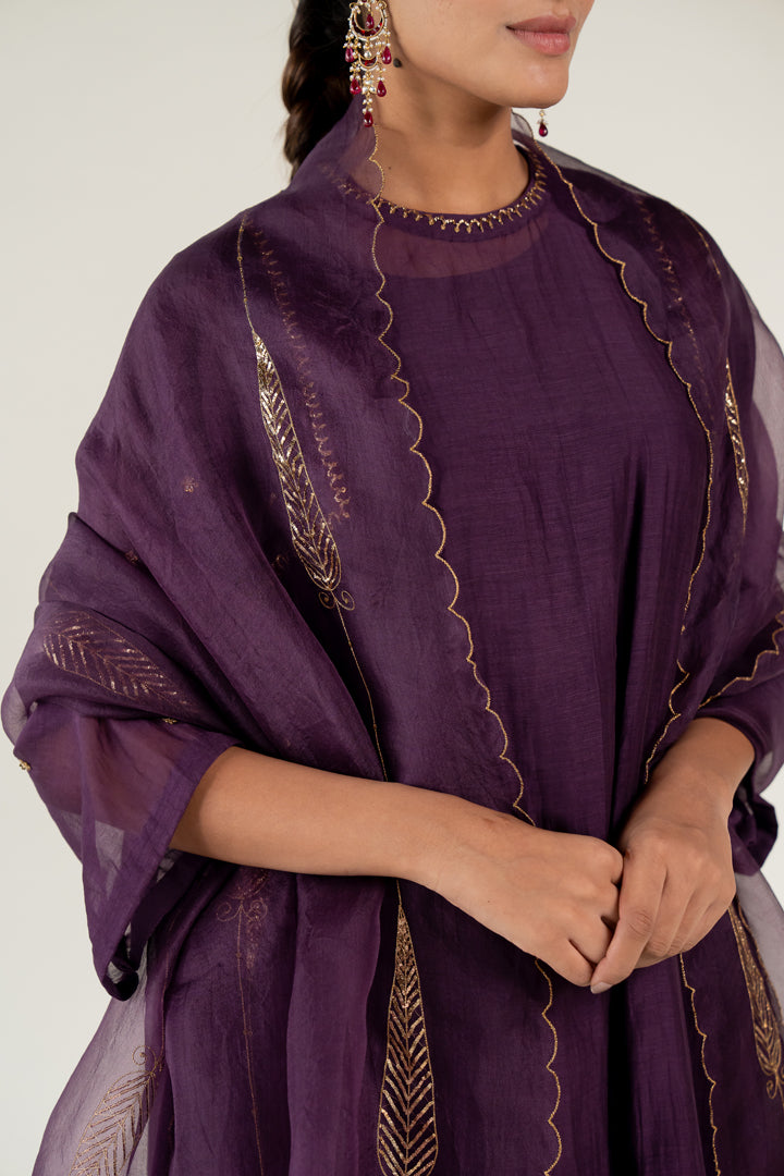 Aubergine Caftan Kurta (set of 3)