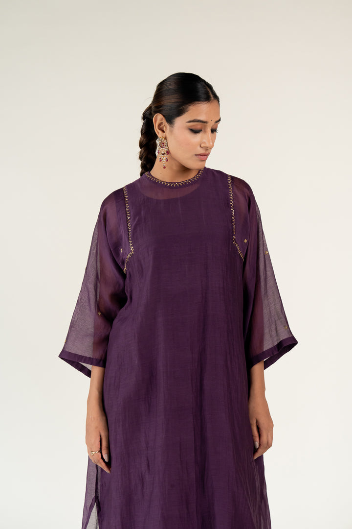 Aubergine Caftan Kurta (set of 2)