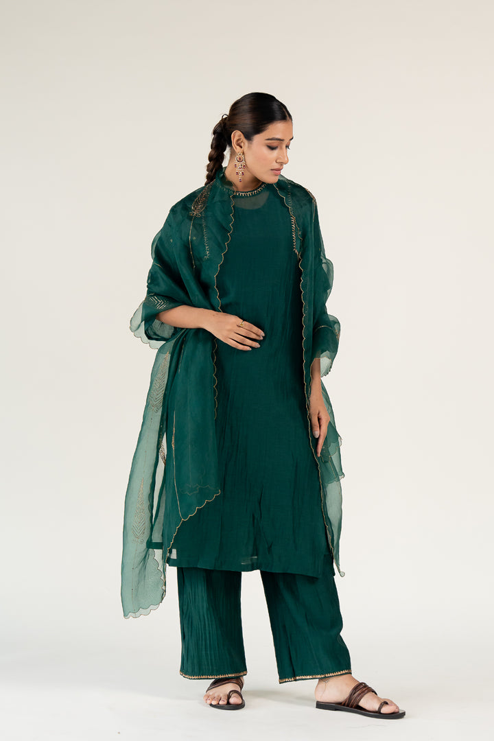 Emerald Green Caftan Kurta (set of 3)