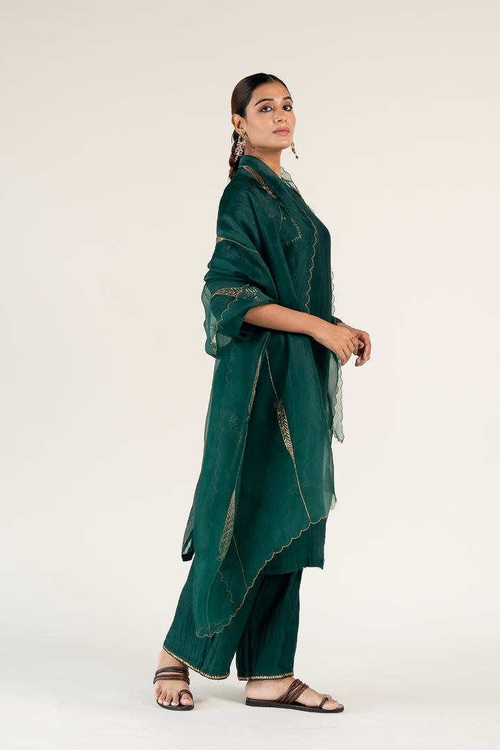 Emerald Green Caftan Kurta (set of 3)