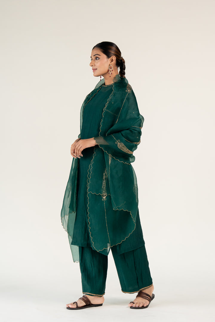 Emerald Green Caftan Kurta (set of 3)